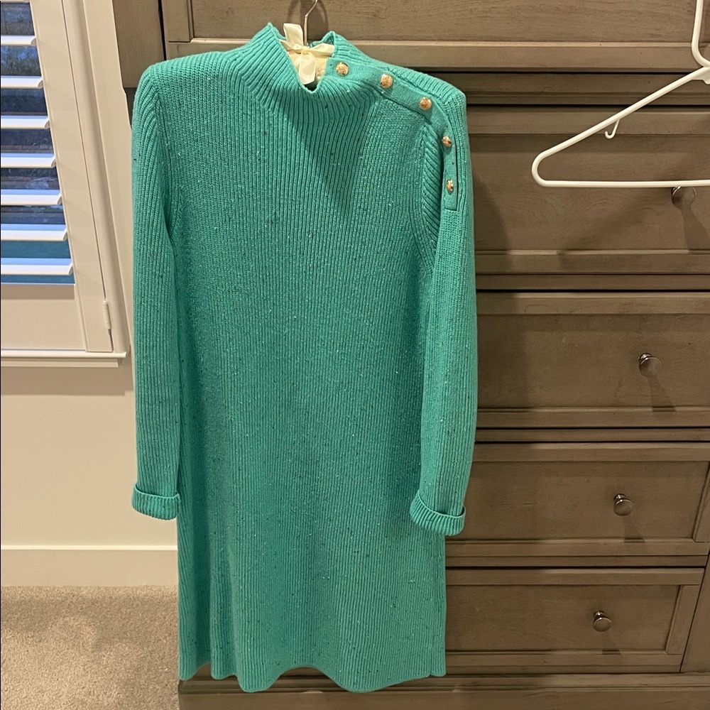 Talbots Teal Sweater Dress with Button Detail
